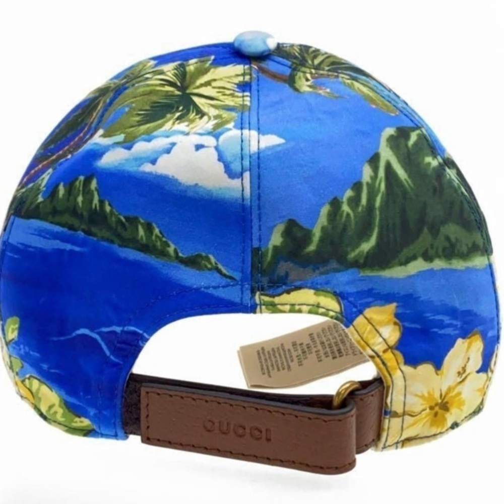 GUCCI TROPICAL FUN SUMMER BASEBALL CAP, COTTON WITH ADJUSTABLE LEATHER CLOSURE - Picture 8 of 14